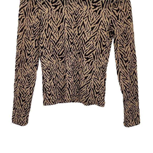 Zara Top S Brown Animal Sheer Mesh‎ Velour Burnout Long Sleeve Pull Over Blouse - Picture 7 of 10